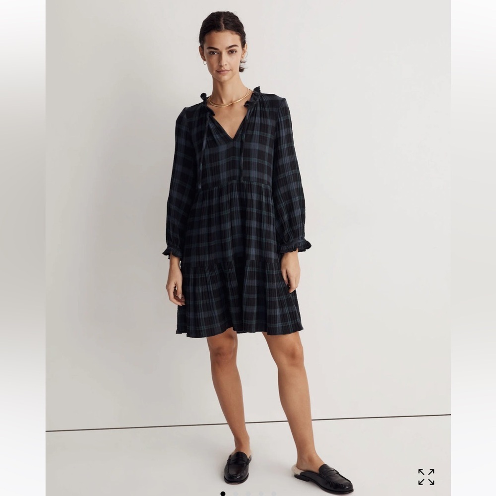 Madewell Dark Checkered Long Sleeve Dress. Size S . Style NI665